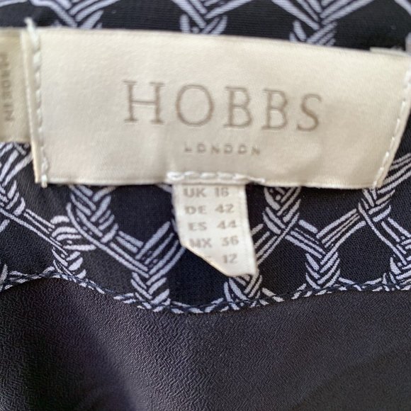 Hobbs Women's Wrap Blouse UK Size 16 Navy Blue Patterned Long Sleeve - Picture 7 of 9